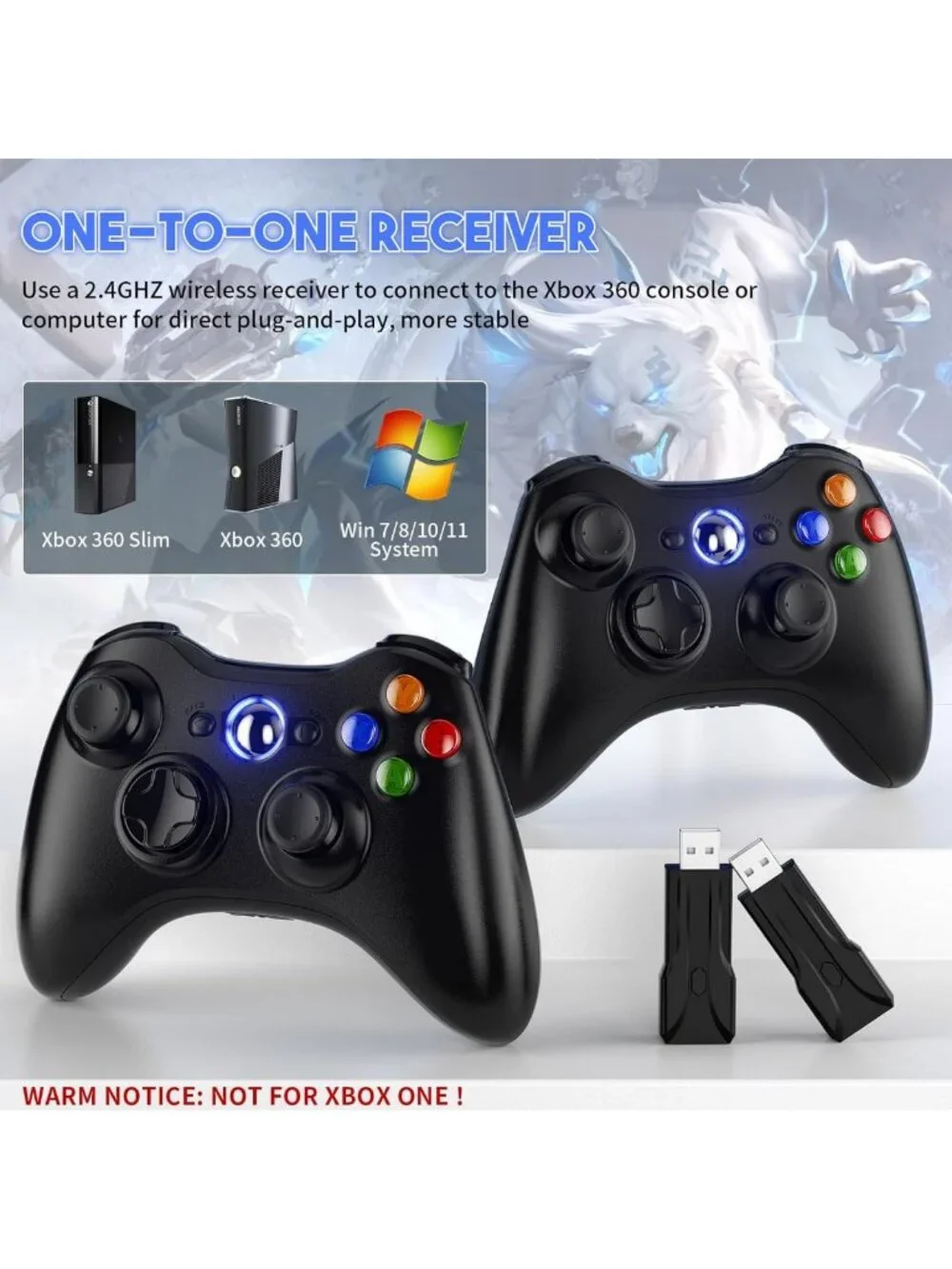 2 Pack Wireless Gamepad Controllers for Xbox 360 & PC - Upgraded Joystick